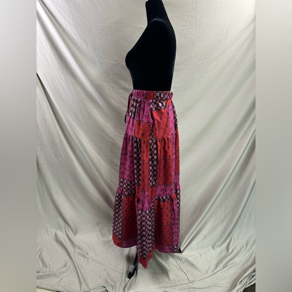 Boho Patchwork Print Maxi Skirt Red - Picture 10 of 11